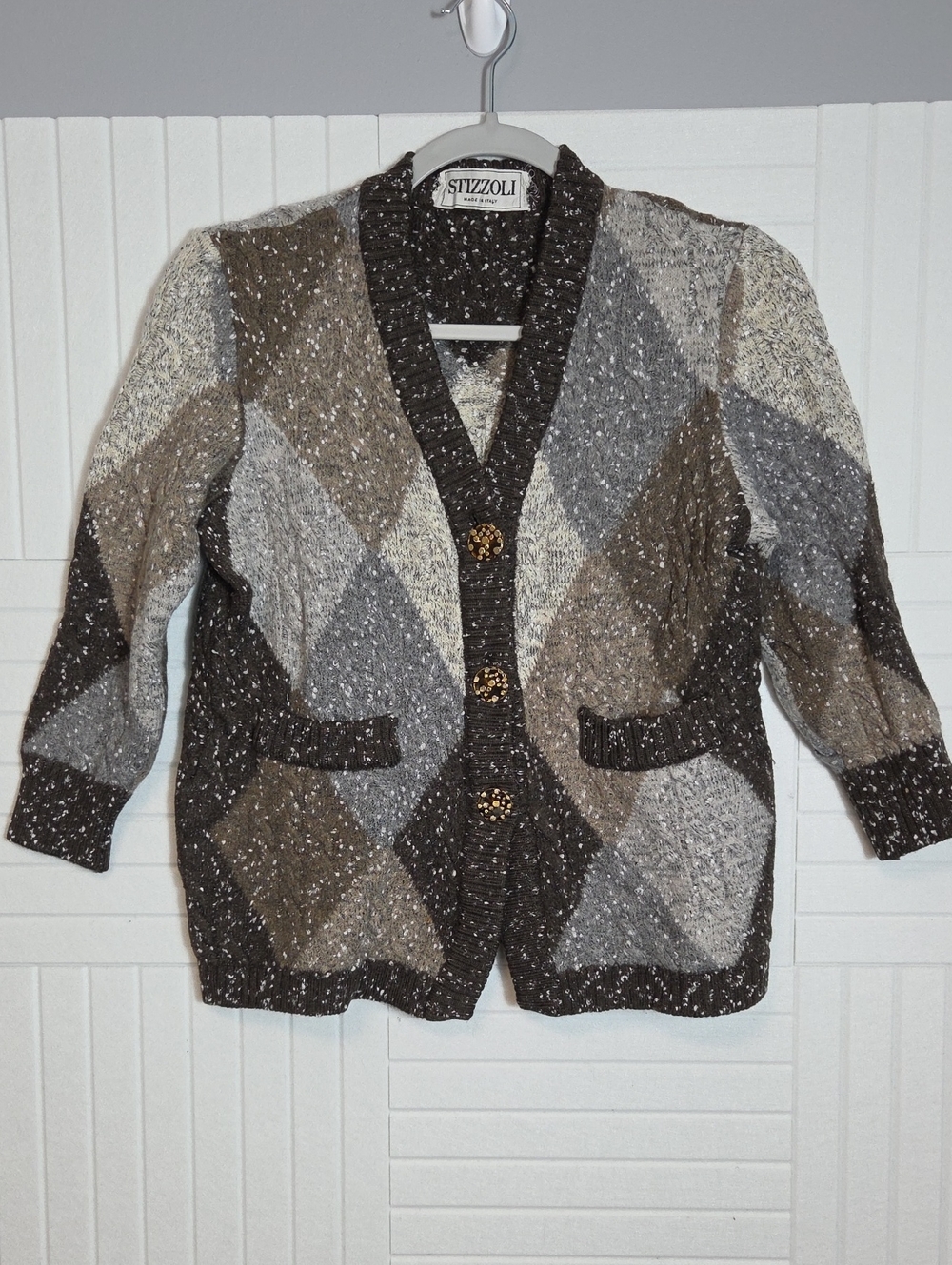 Stizzoli Vintage Made In Italy Brown And Gray Button Front V Neck Cardigan L